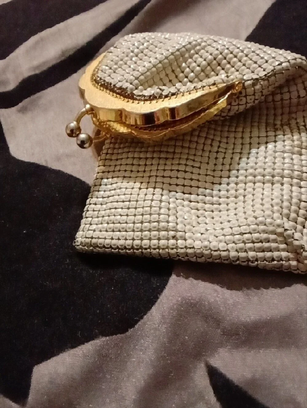 Beaded Evening Clutch - Light Gray with Gold Frame
